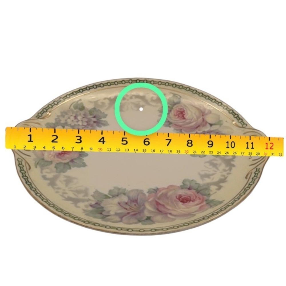 Antique German (K&L) Porcelain Handled Serving Platter Pink Roses Gold c.1910 - Picture 15 of 16